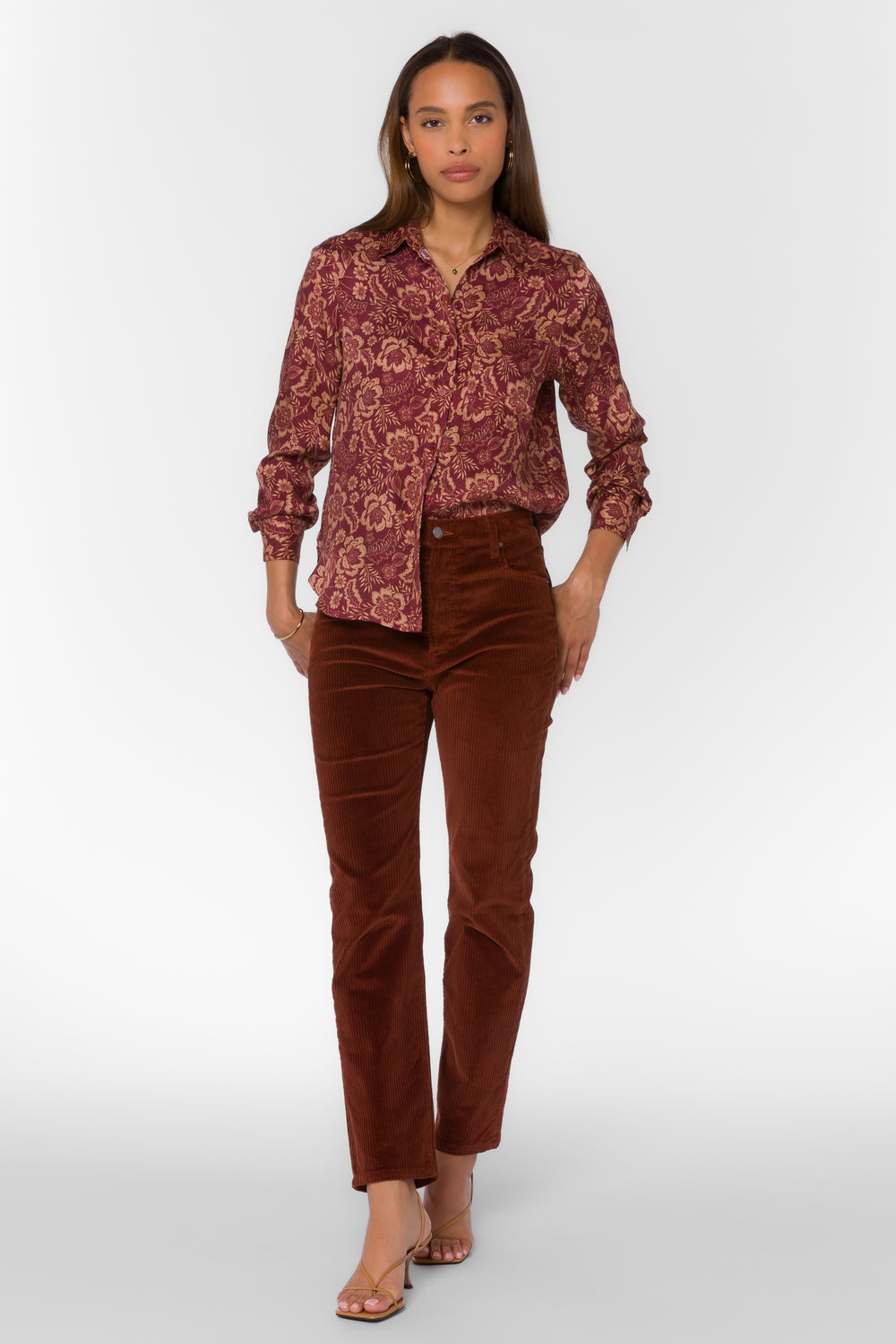 Bennett Sangria Floral Shirt - Tops - Velvet Heart Clothing