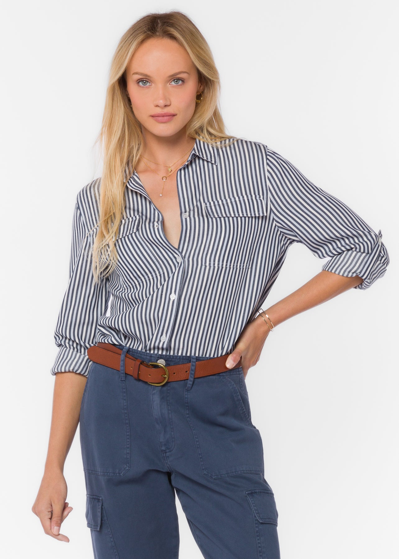 Talma French Navy Stripe Shirt - Tops - Velvet Heart Clothing