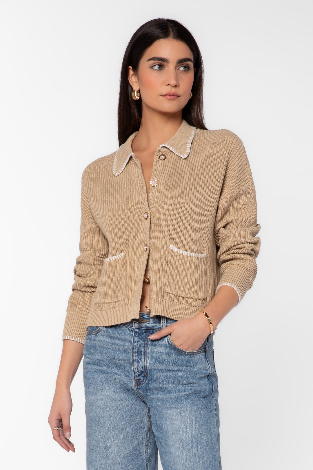 Brantley Latte Ribbed Cardigan