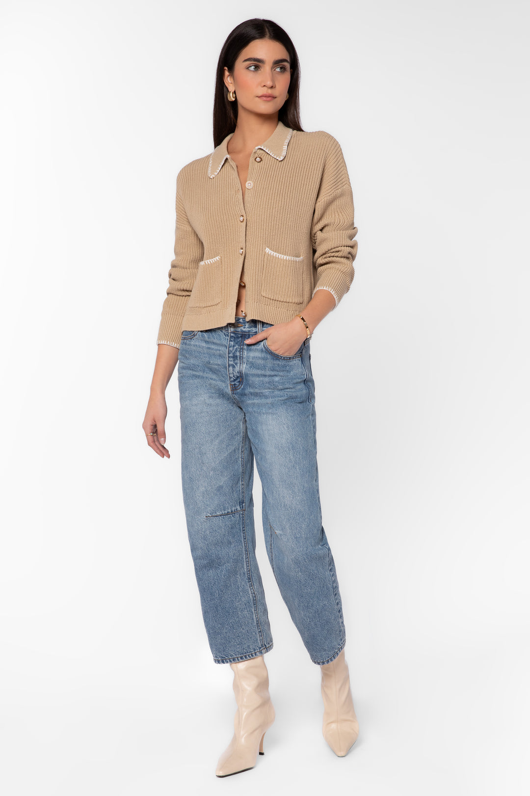 Brantley Latte Ribbed Cardigan