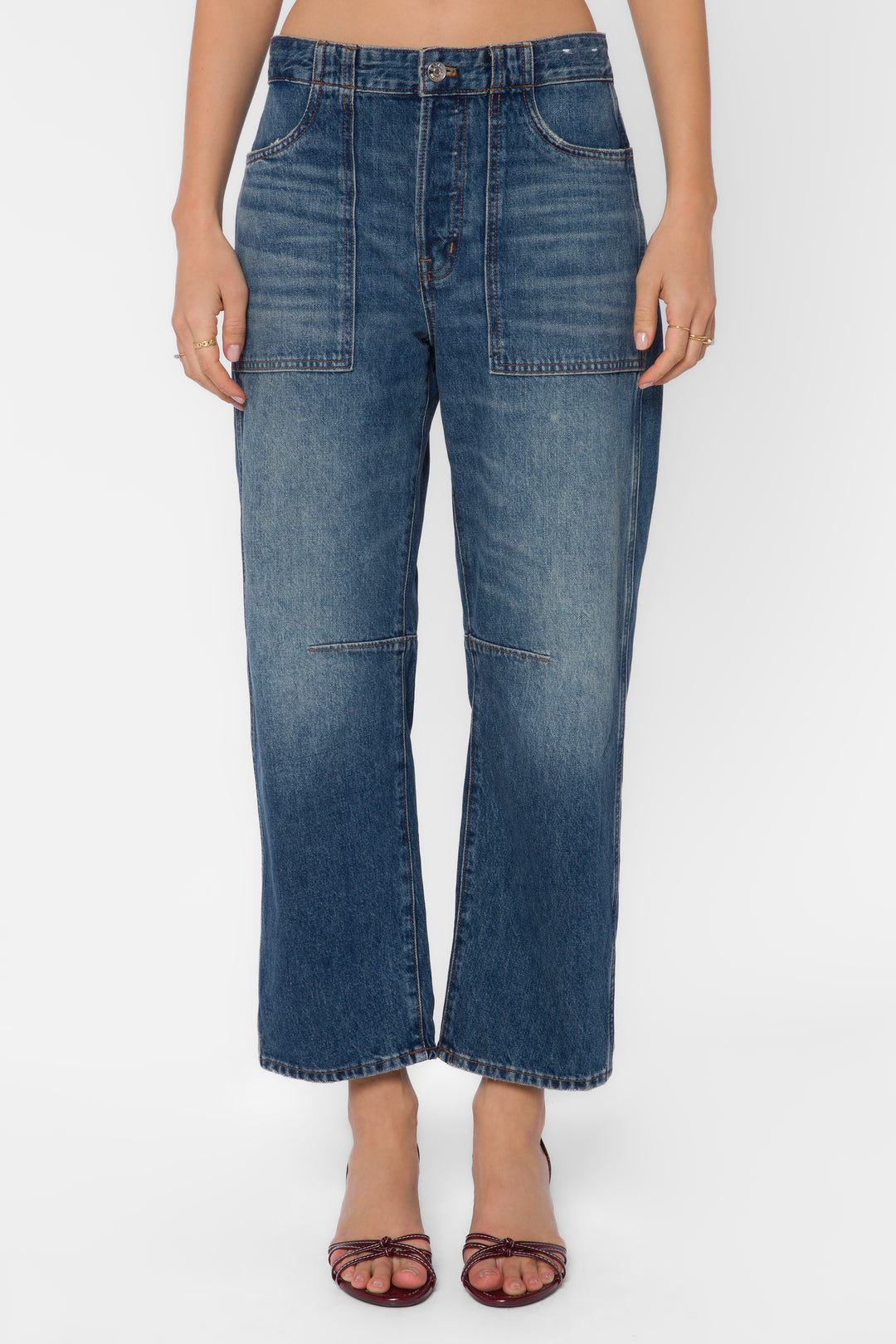 Braylon Blue Mid-Rise Barrel Jeans