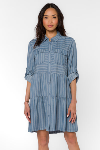 Bree Blue Spruce Stripe Dress - Dresses - Velvet Heart Clothing