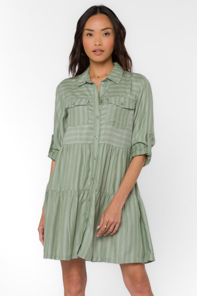 Bree Sage Stripe Dress - Dresses - Velvet Heart Clothing