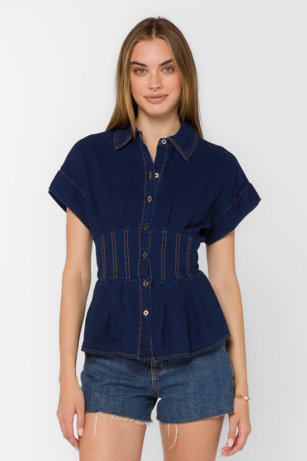 Brielle Dark Blue Shirt - Tops - Velvet Heart Clothing