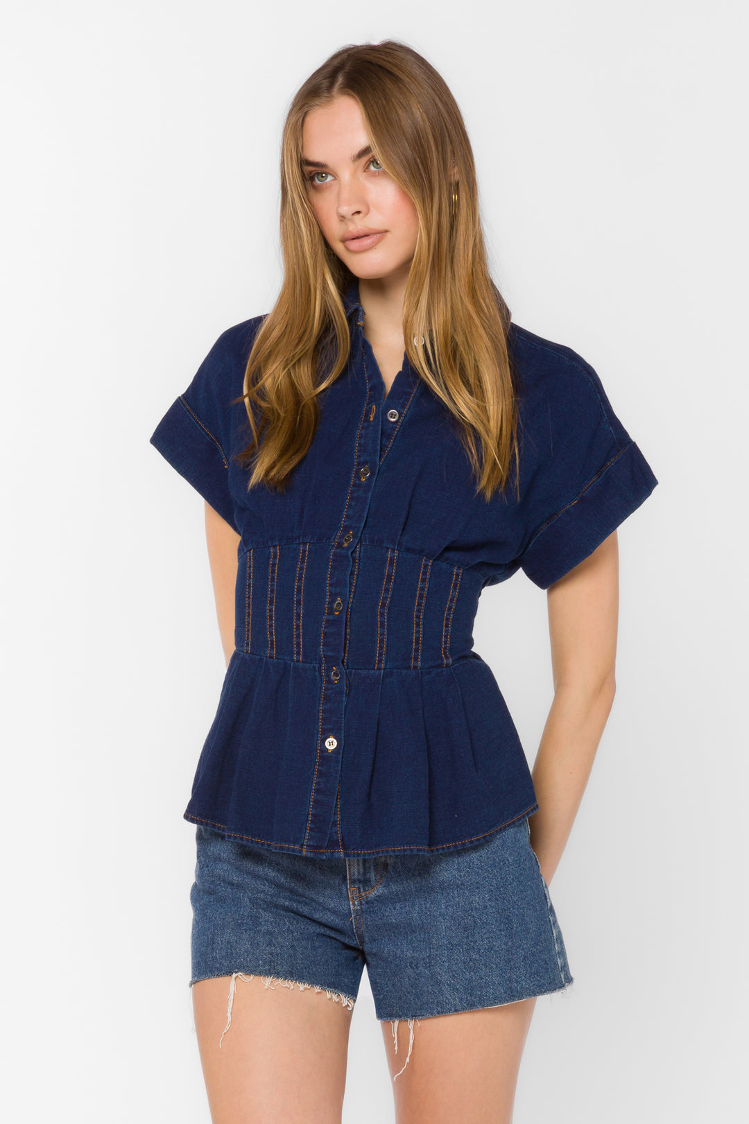 Brielle Dark Blue Shirt - Tops - Velvet Heart Clothing