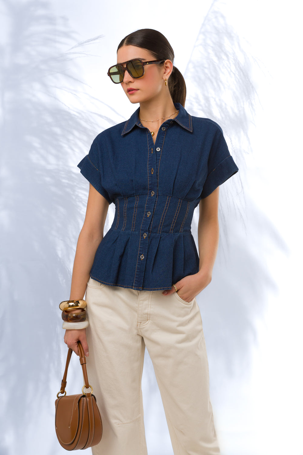 Brielle Dark Blue Shirt - Tops - Velvet Heart Clothing