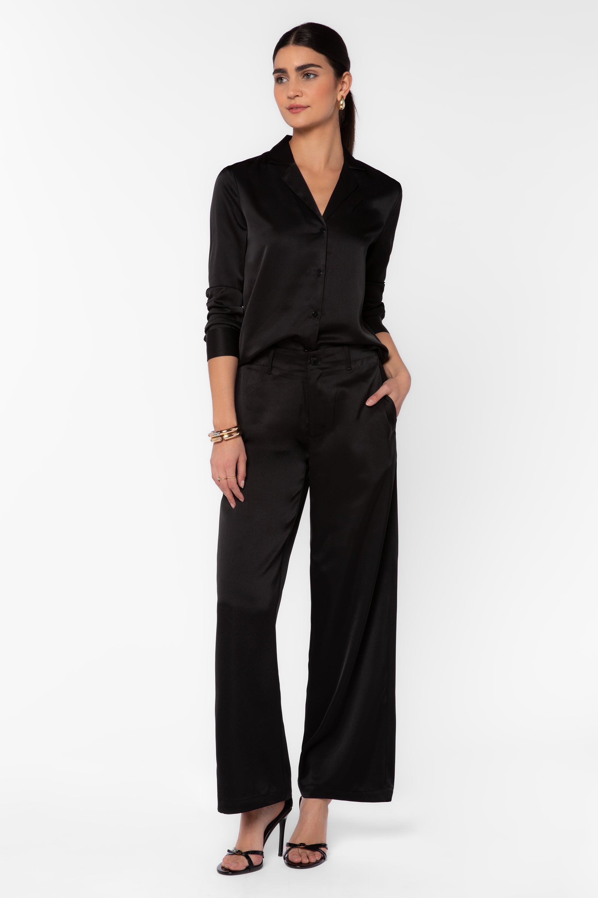 Bronnie Black Satin Pants - Bottoms - Velvet Heart Clothing