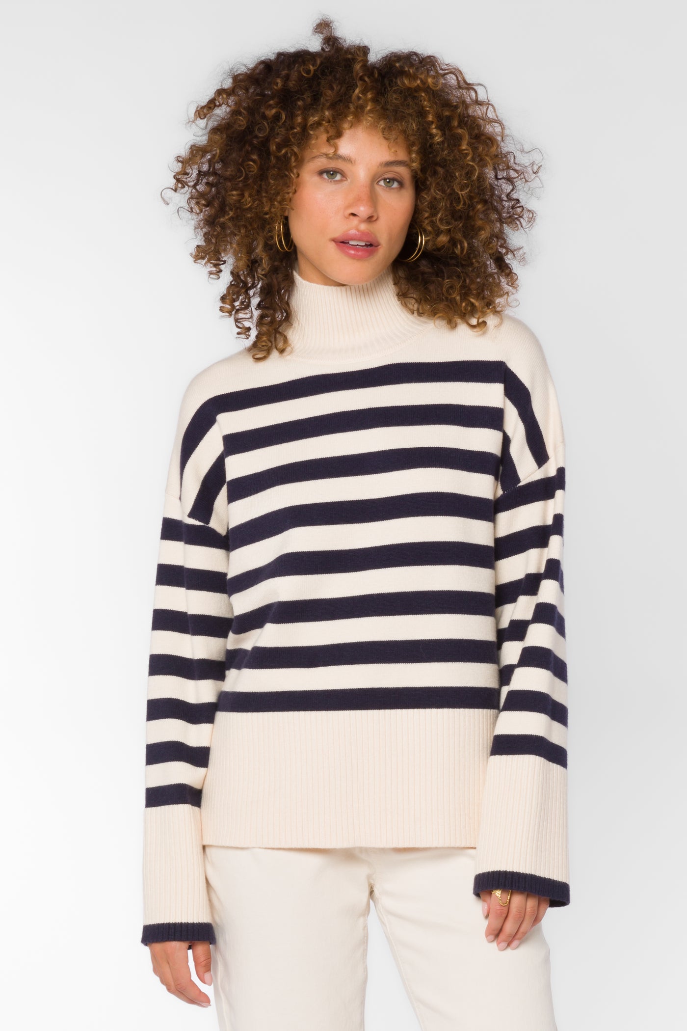 Caden Navy Ivory Stripe Sweater - Sweaters - Velvet Heart Clothing
