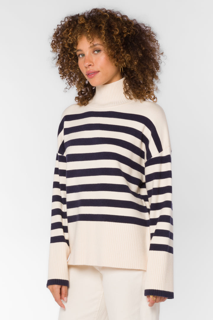 Caden Navy Ivory Stripe Sweater - Sweaters - Velvet Heart Clothing