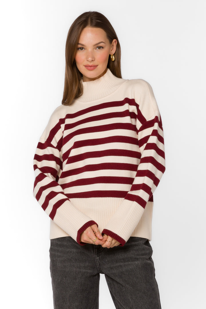 Caden Ivory Red Stripe Sweater - Sweaters - Velvet Heart Clothing