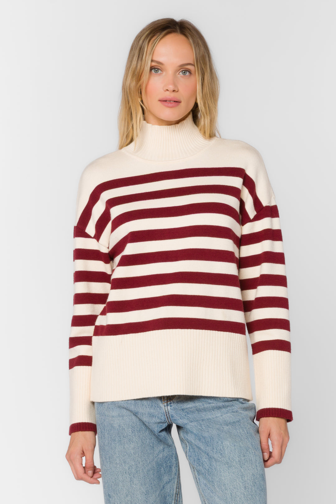 Caden Ivory Red Stripe Sweater - Sweaters - Velvet Heart Clothing