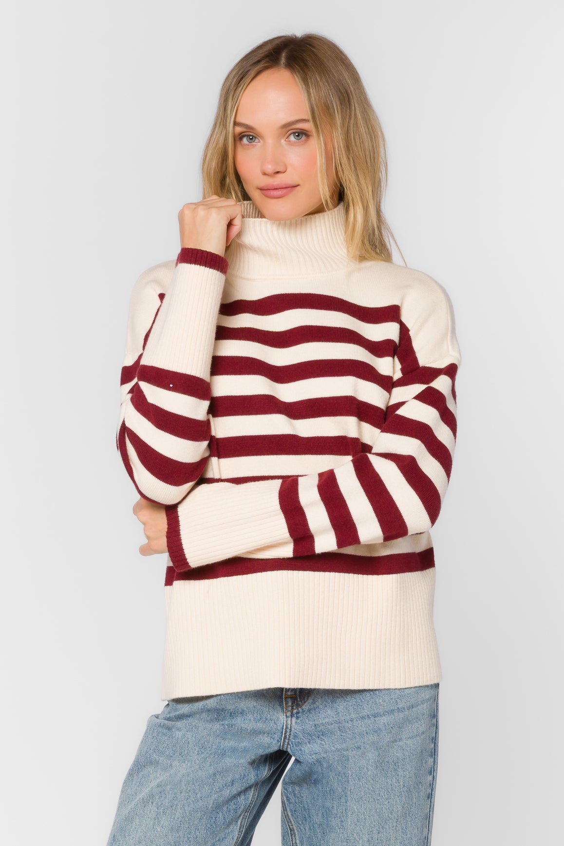 Caden Ivory Red Stripe Sweater - Sweaters - Velvet Heart Clothing