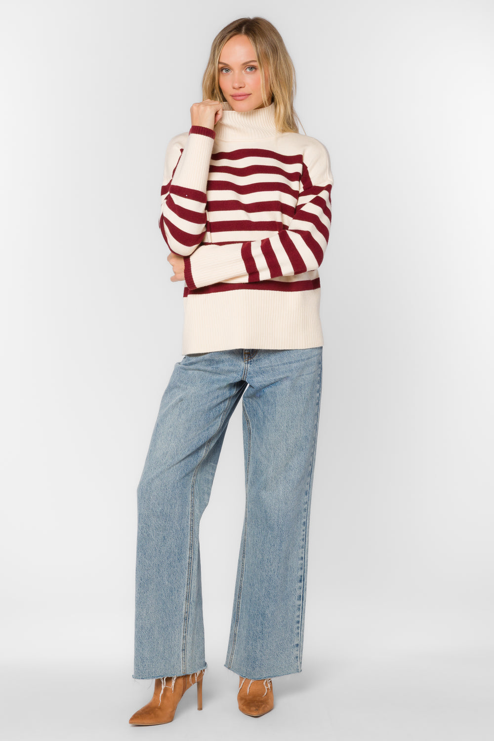 Caden Ivory Red Stripe Sweater - Sweaters - Velvet Heart Clothing