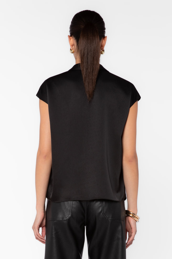 Camelia Black Satin Blouse