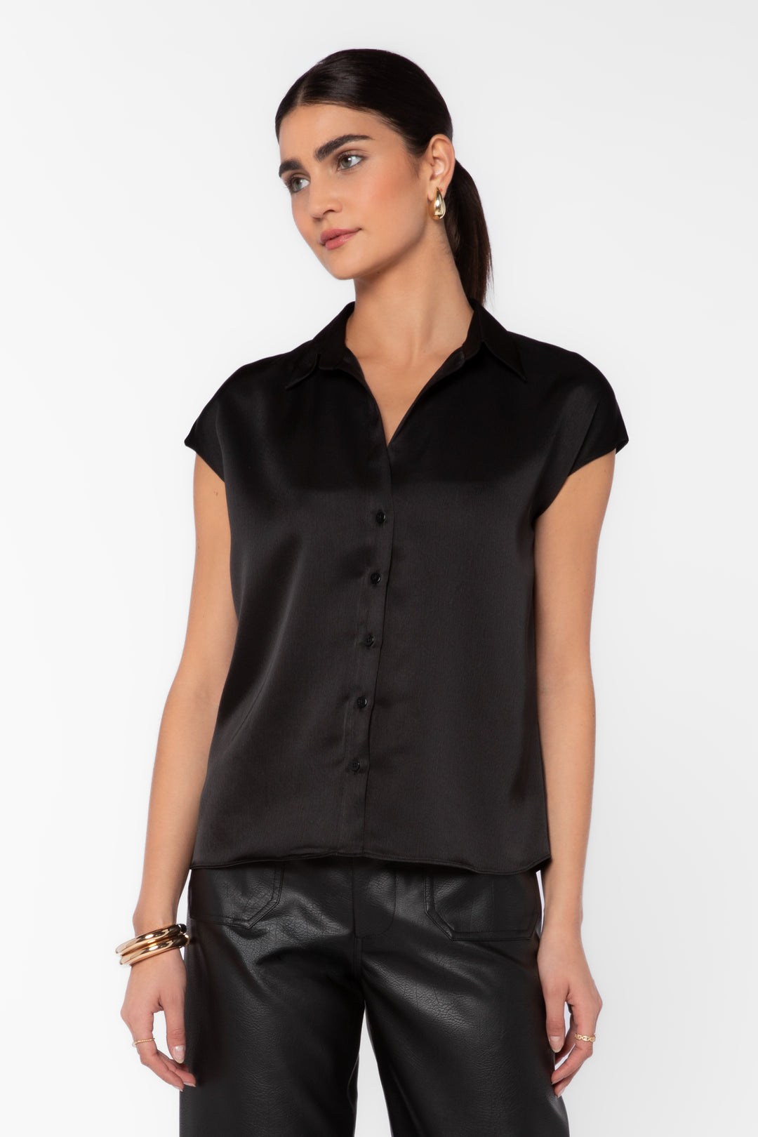 Camelia Black Satin Blouse