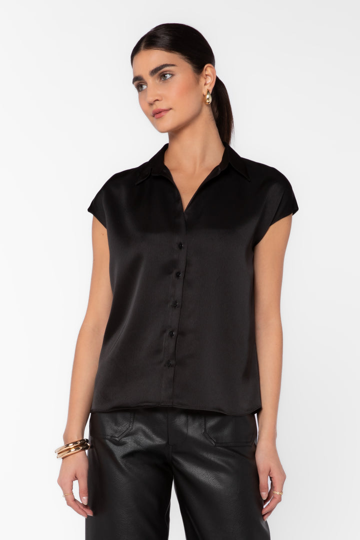 Camelia Black Satin Blouse