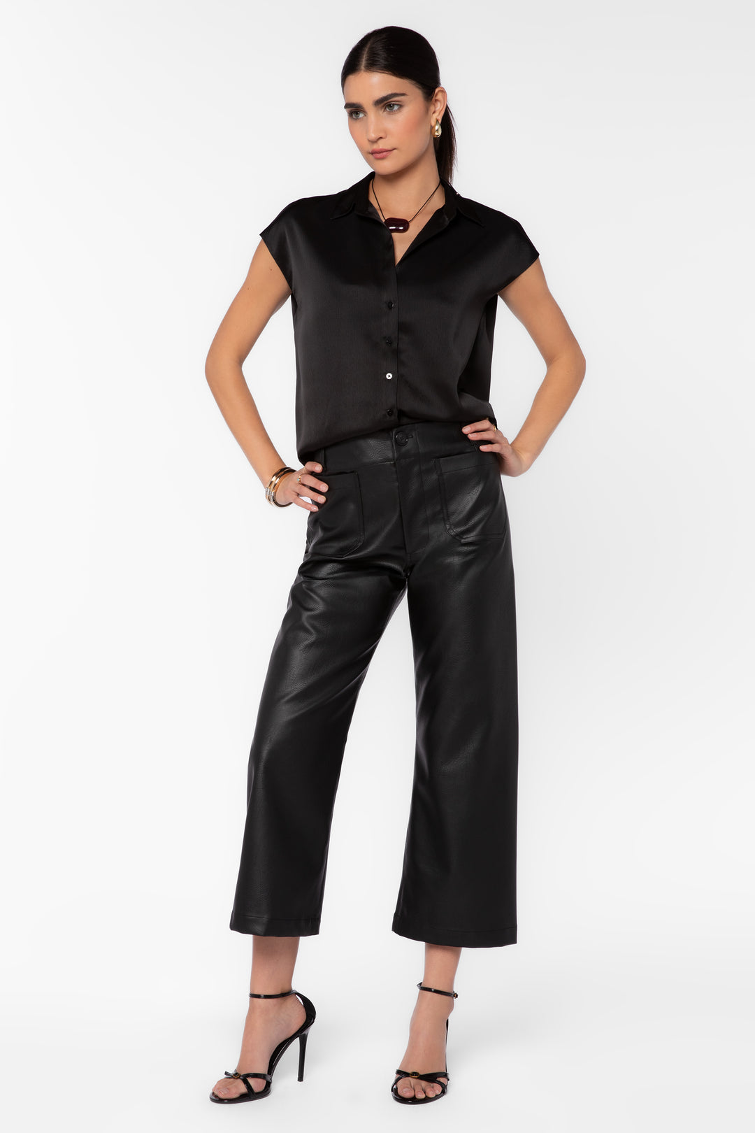 Camelia Black Satin Blouse