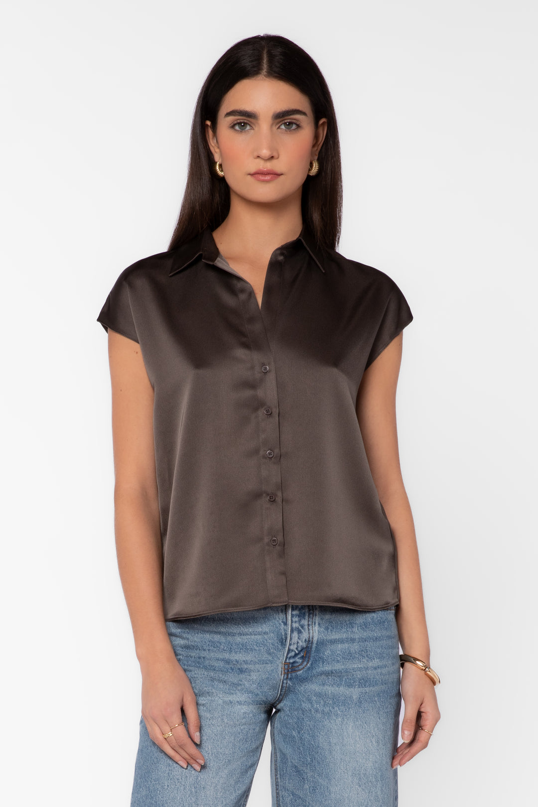 Camelia Bronze Satin Blouse