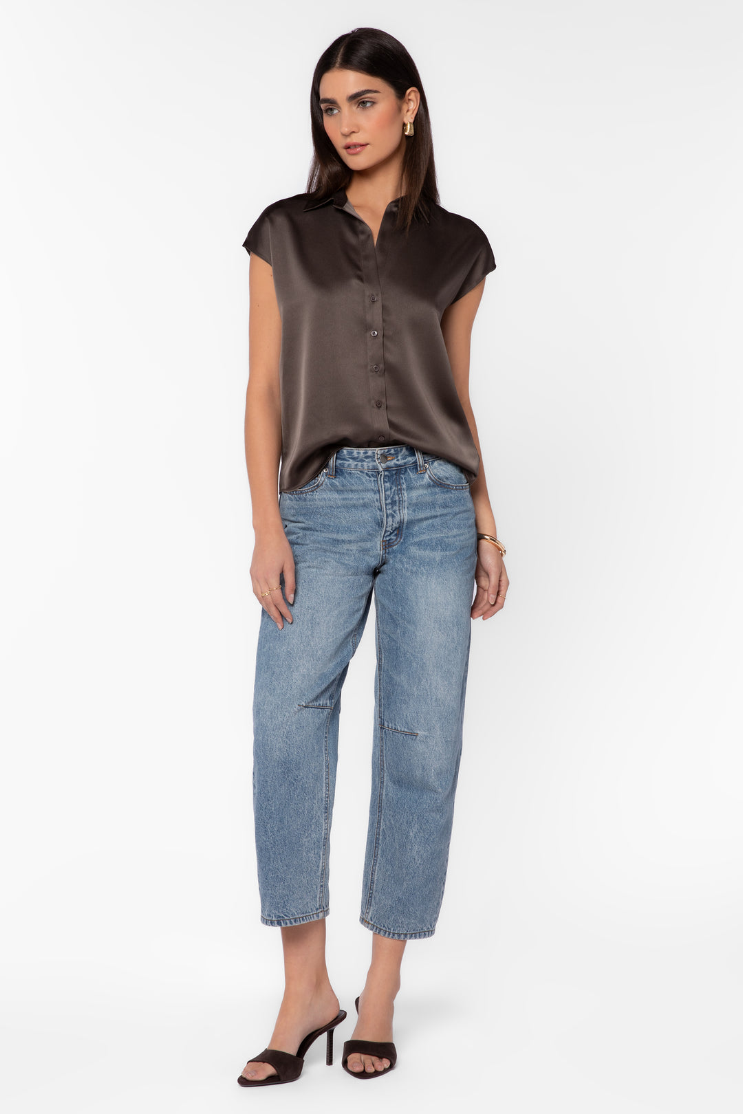 Camelia Bronze Satin Blouse