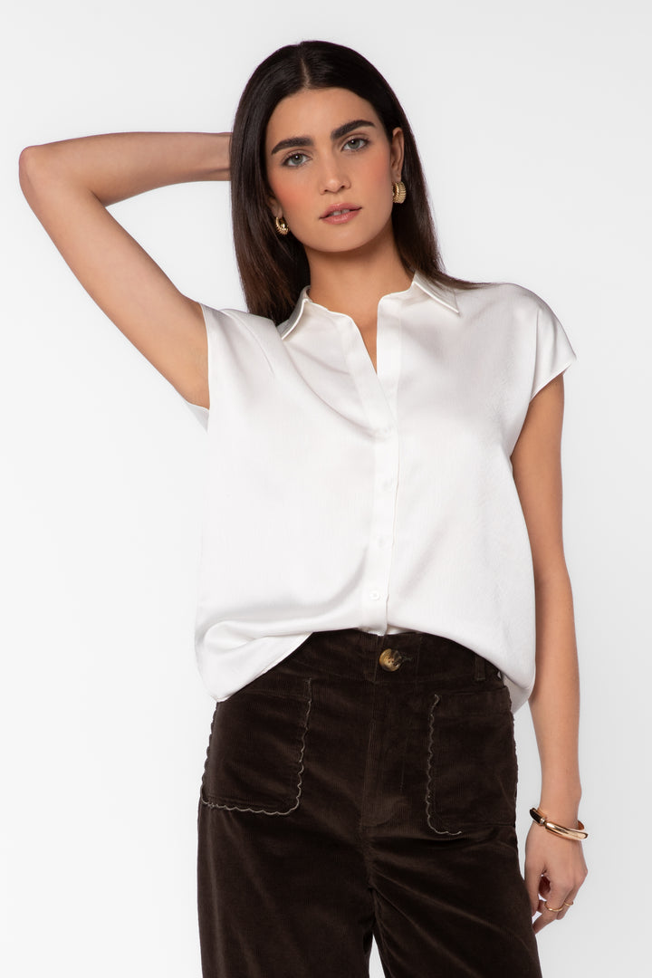 Camelia White Satin Blouse