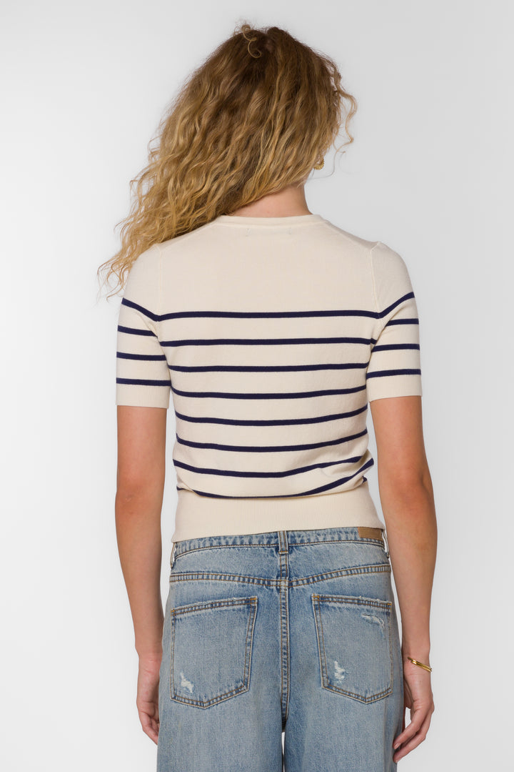 Cameron Ivory Blue Stripe Top - Tops - Velvet Heart Clothing