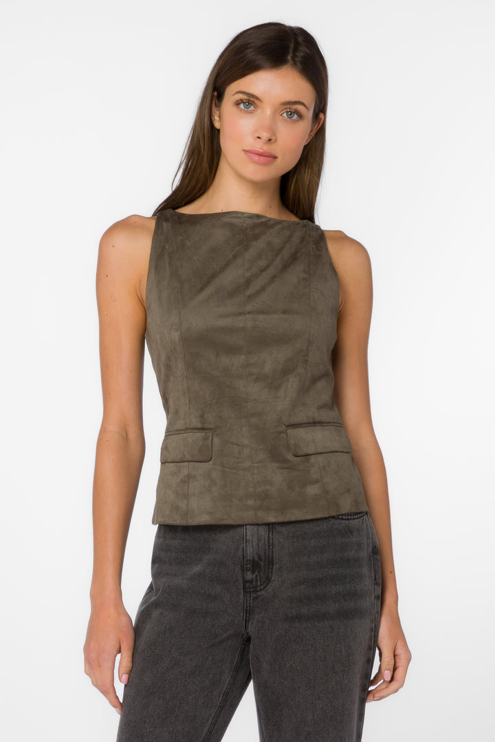 Candace Olive Vest - Tops - Velvet Heart Clothing