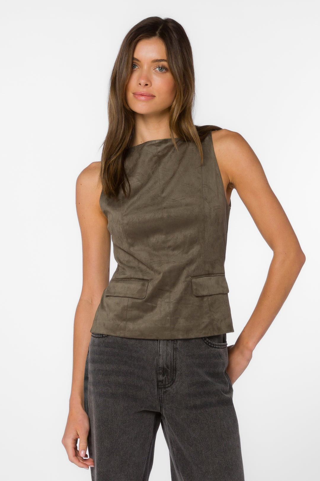 Candace Olive Vest - Tops - Velvet Heart Clothing