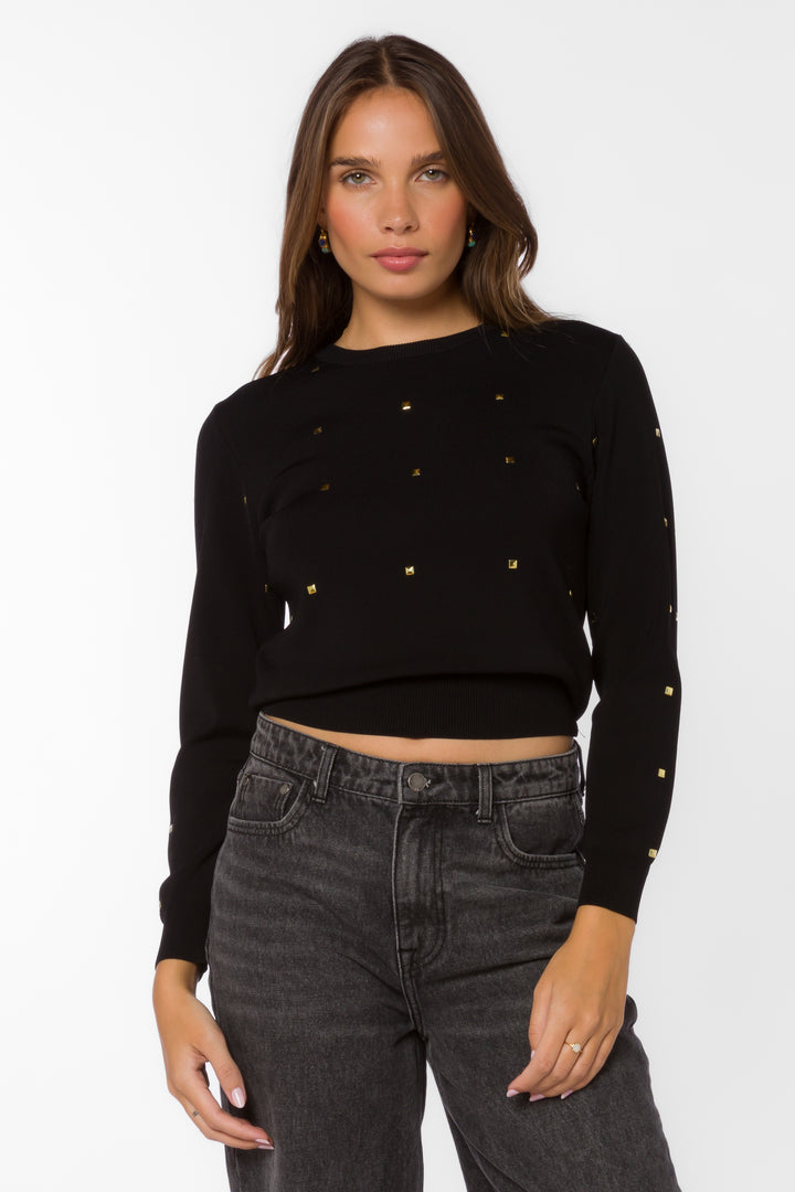 Candie Black Gold Studs Sweater - Sweaters - Velvet Heart Clothing