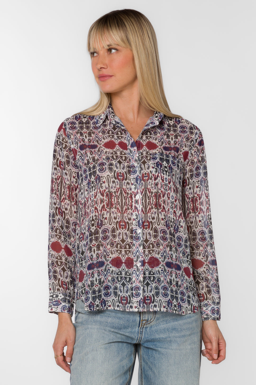 Carmine Multi Blue Tribal Shirt - Tops - Velvet Heart Clothing