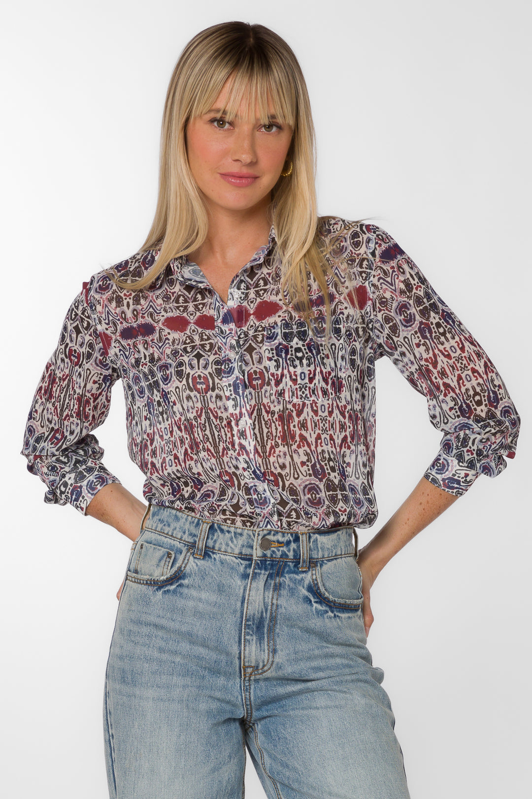 Carmine Multi Blue Tribal Shirt - Tops - Velvet Heart Clothing