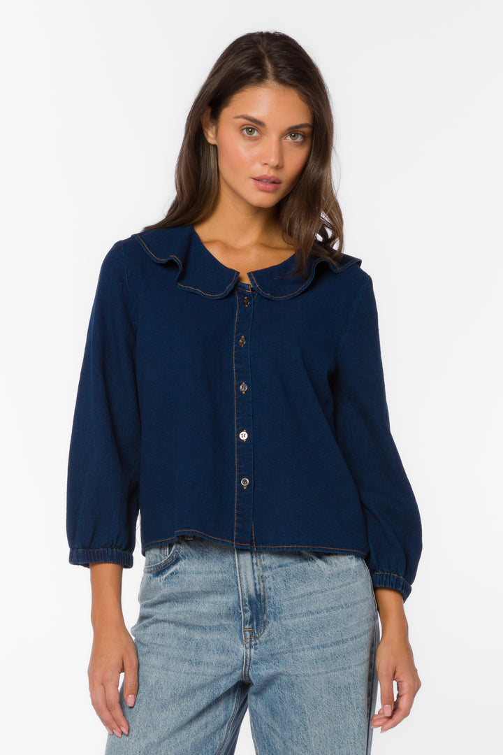 Castania Dark Blue Blouse - Tops - Velvet Heart Clothing