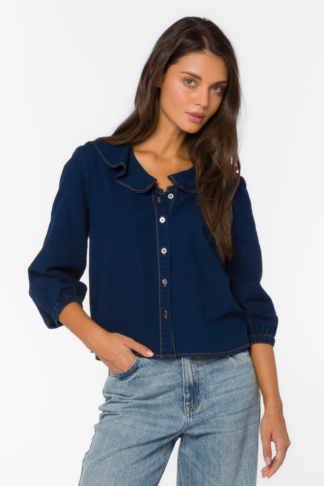 Castania Dark Blue Blouse - Tops - Velvet Heart Clothing