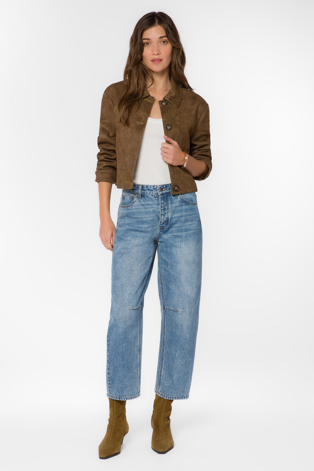 Castel Brown Suede Cropped Jacket