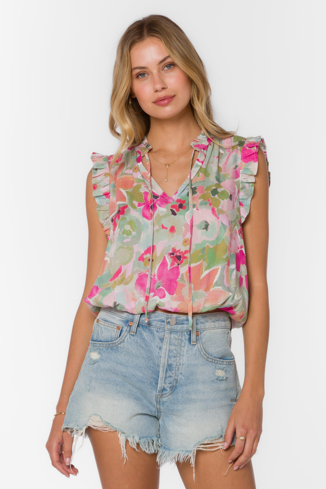 Colima Painted Floral Top - Tops - Velvet Heart Clothing