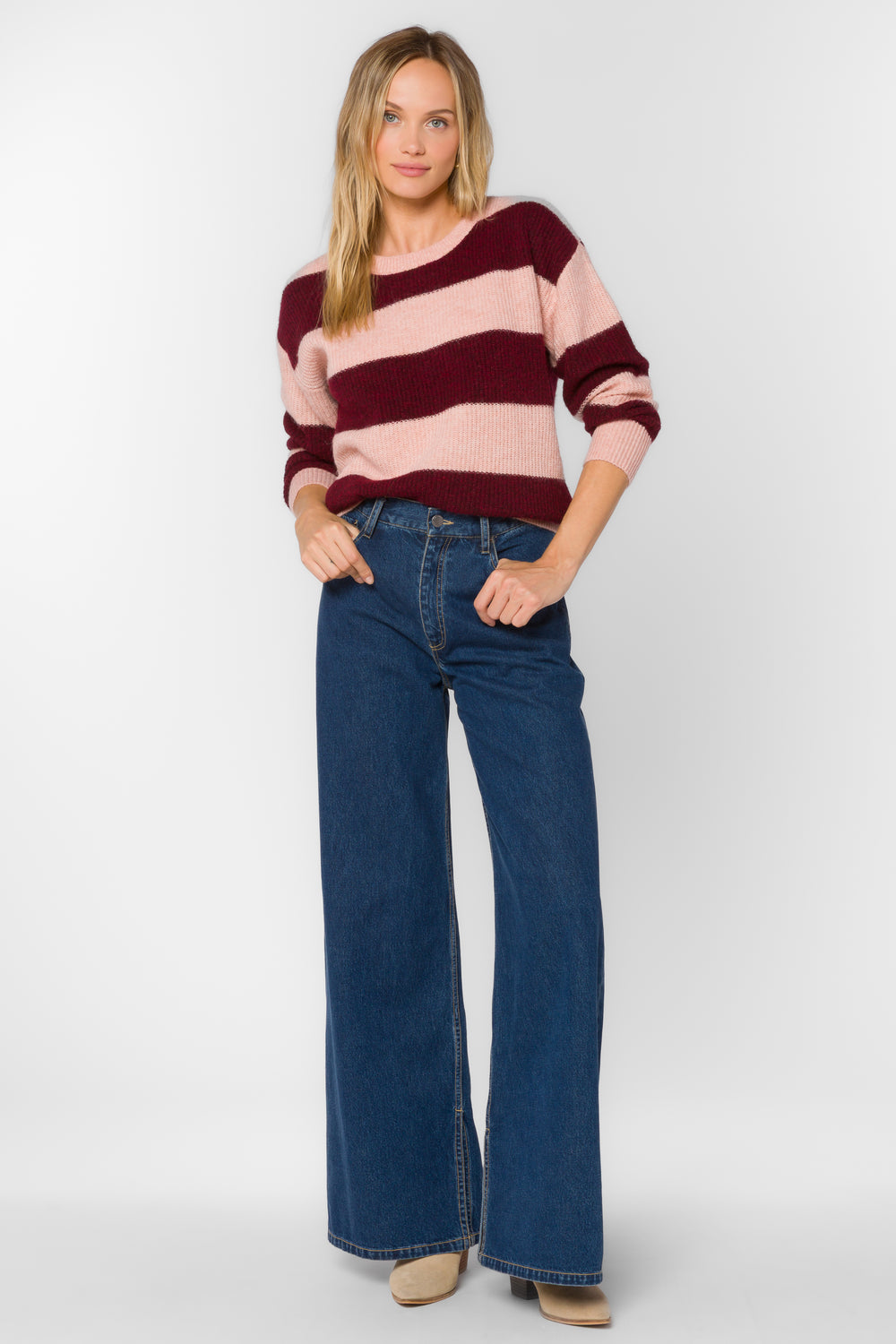 Cornell Bordeaux Stripe Sweater - Sweaters - Velvet Heart Clothing