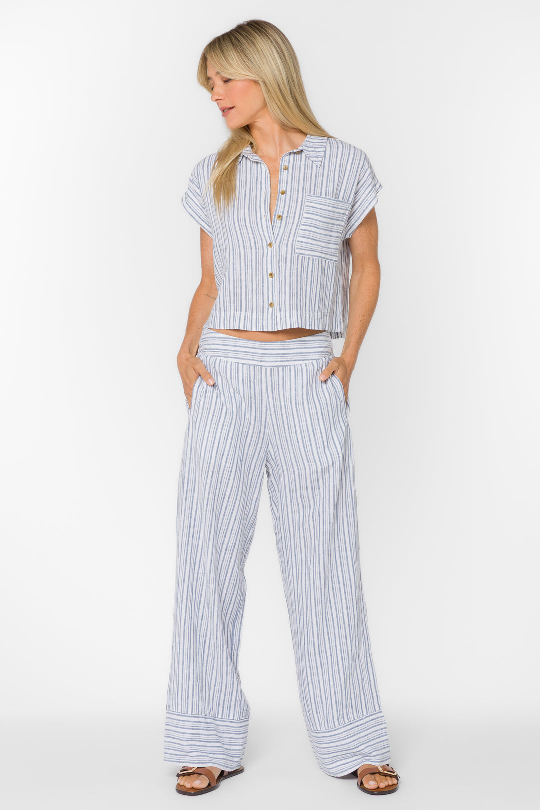 Danna Blue Stripe Pants - Bottoms - Velvet Heart Clothing