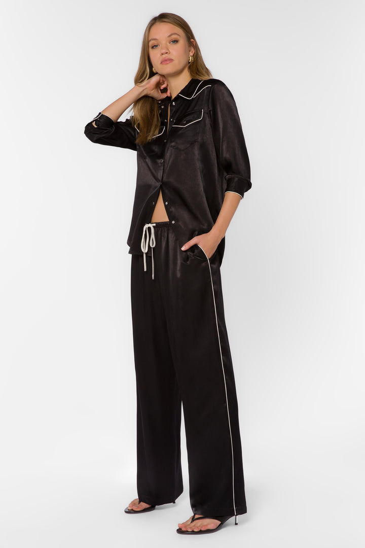 Doris Black Satin Pants