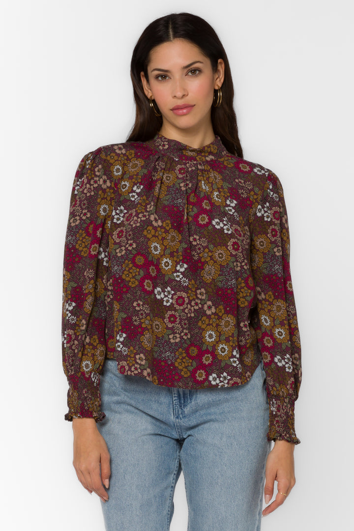 Arlene Red Sangria Floral Top - Tops - Velvet Heart Clothing