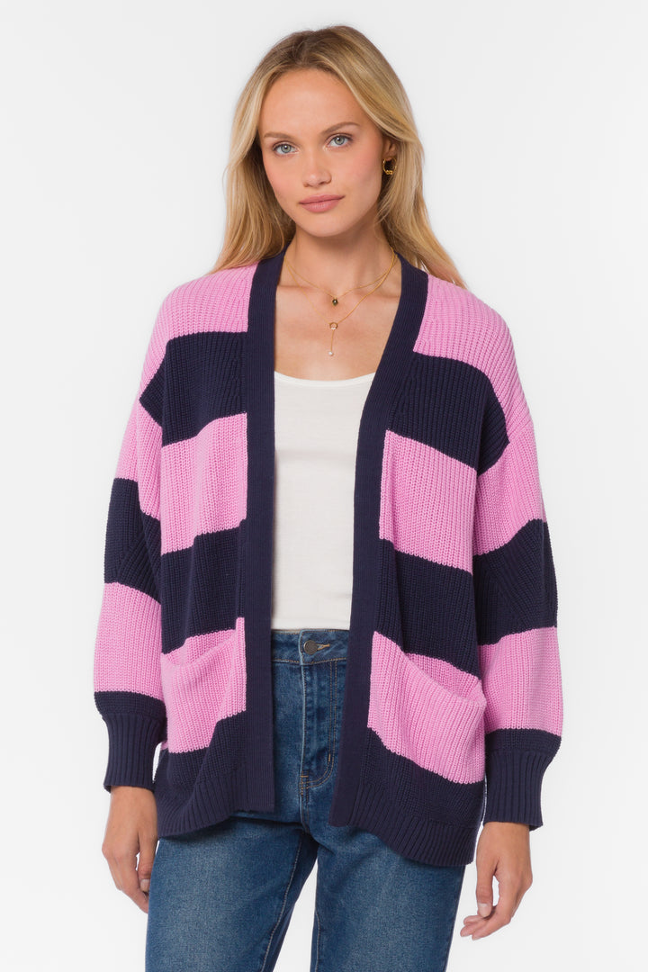 Elijah Navy Orchid Stripe Cardigan - Sweaters - Velvet Heart Clothing