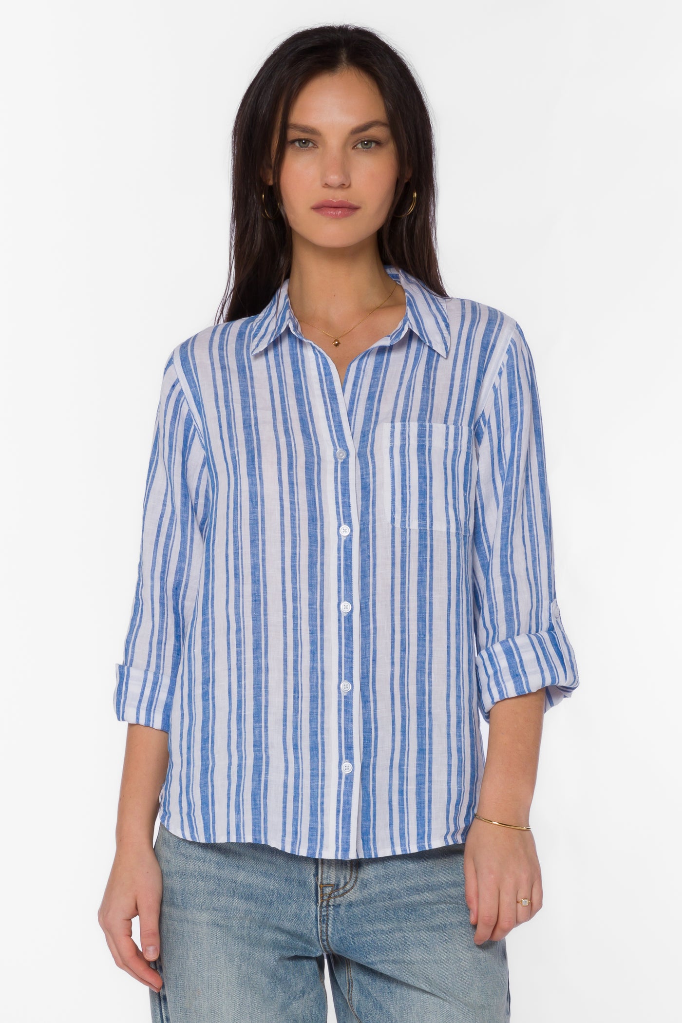 Elisa Blue Stripe Shirt - Tops - Velvet Heart Clothing