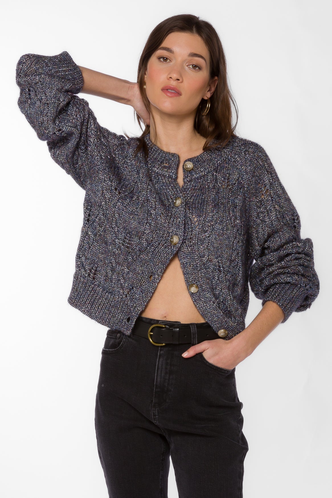 Eloise Charcoal Shimmer Cardigan - Sweaters - Velvet Heart Clothing