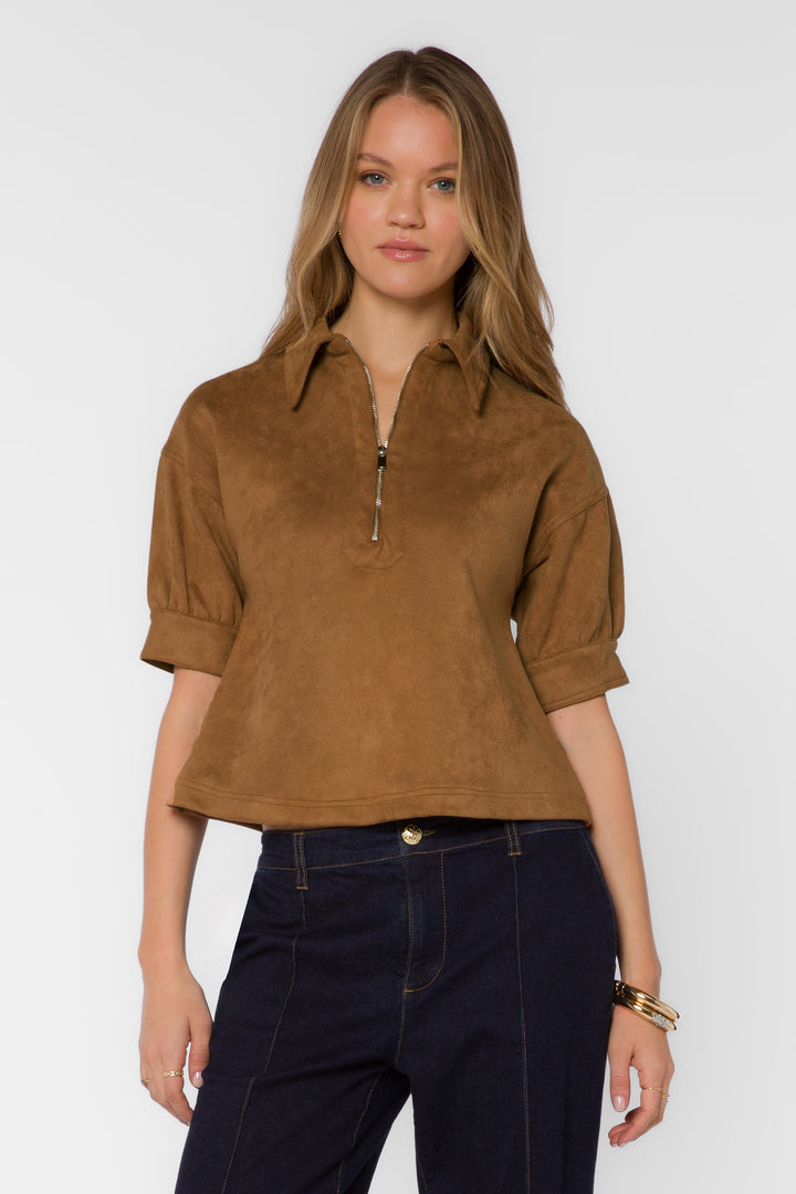 Elvie Camel Suede Top