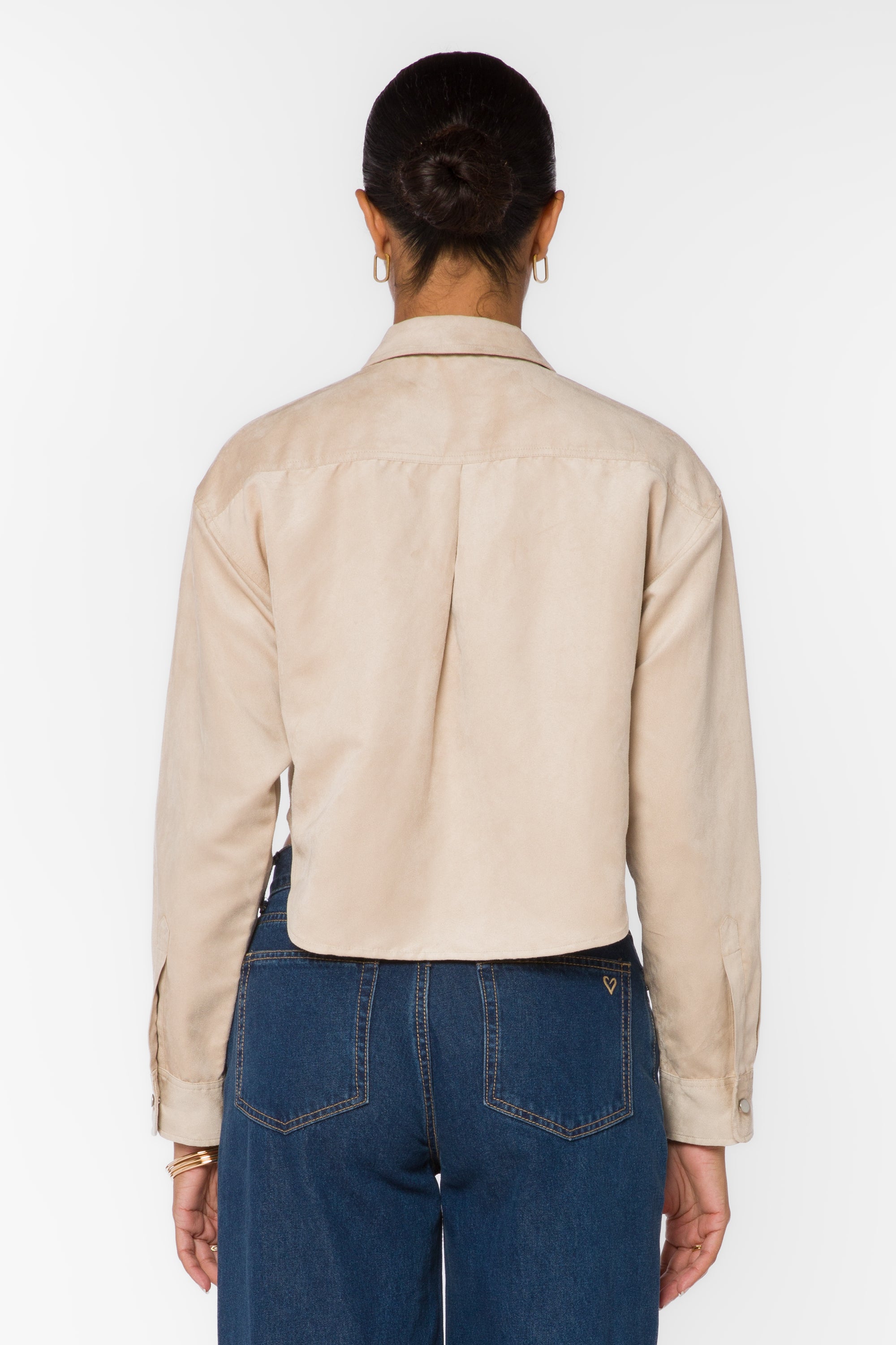 Enya Ecru Microsuede Crop Shirt
