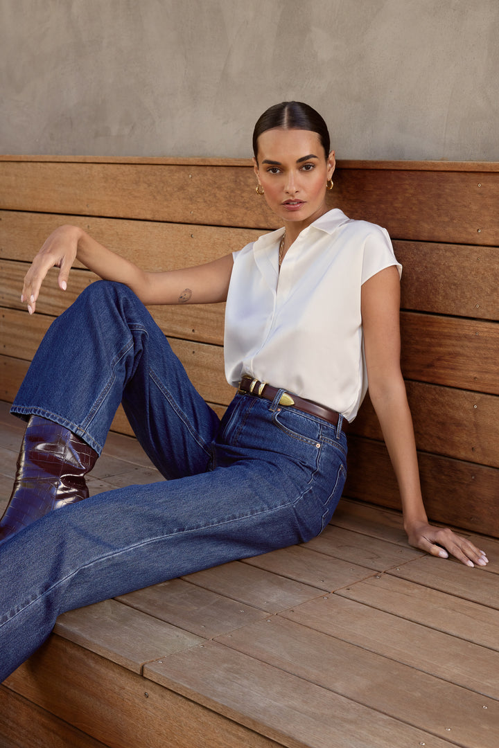 Camelia White Satin Blouse
