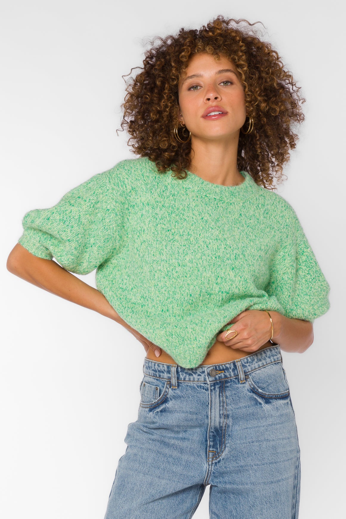 Fendy Marled Green Sweater Velvet Heart Clothing