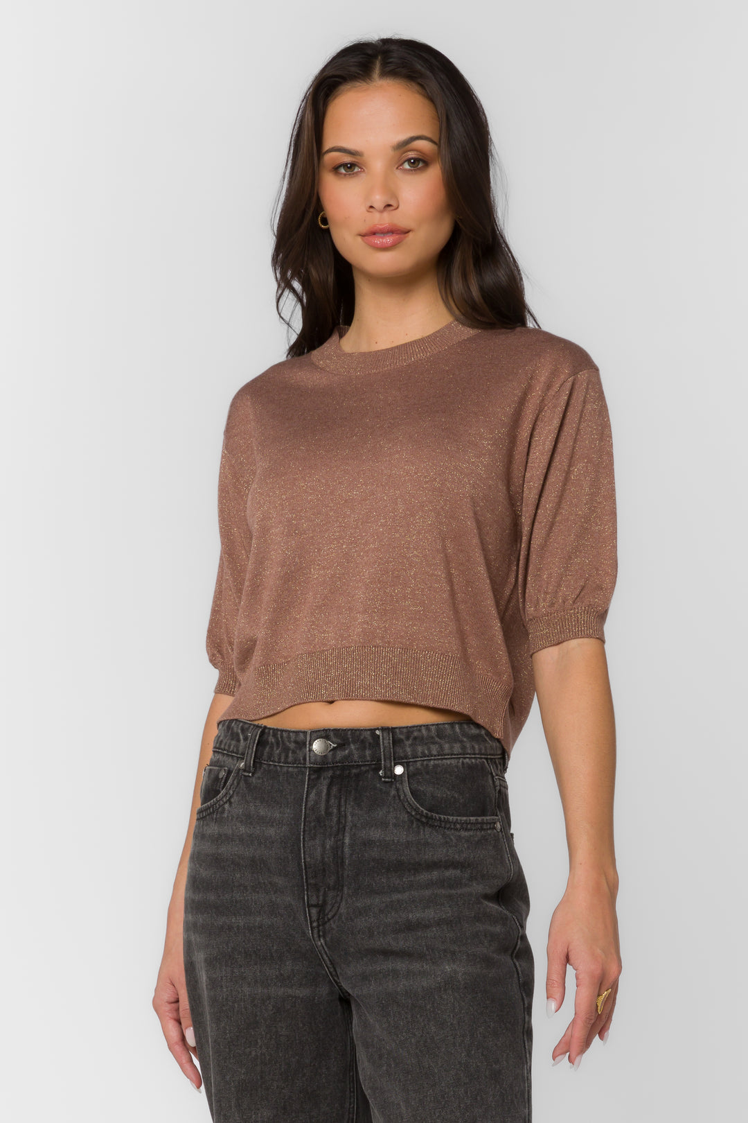 Fendy Cognac Metallic Sweater - Sweaters - Velvet Heart Clothing