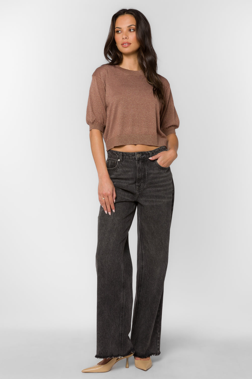 Fendy Cognac Metallic Sweater - Sweaters - Velvet Heart Clothing