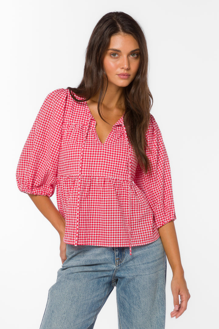 Ferlita Cherry Gingham Top - Tops - Velvet Heart Clothing