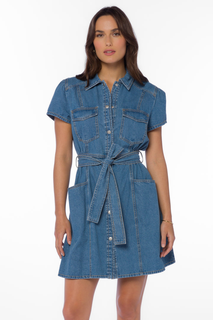 Fonda Western Blue Dress - Dresses - Velvet Heart Clothing