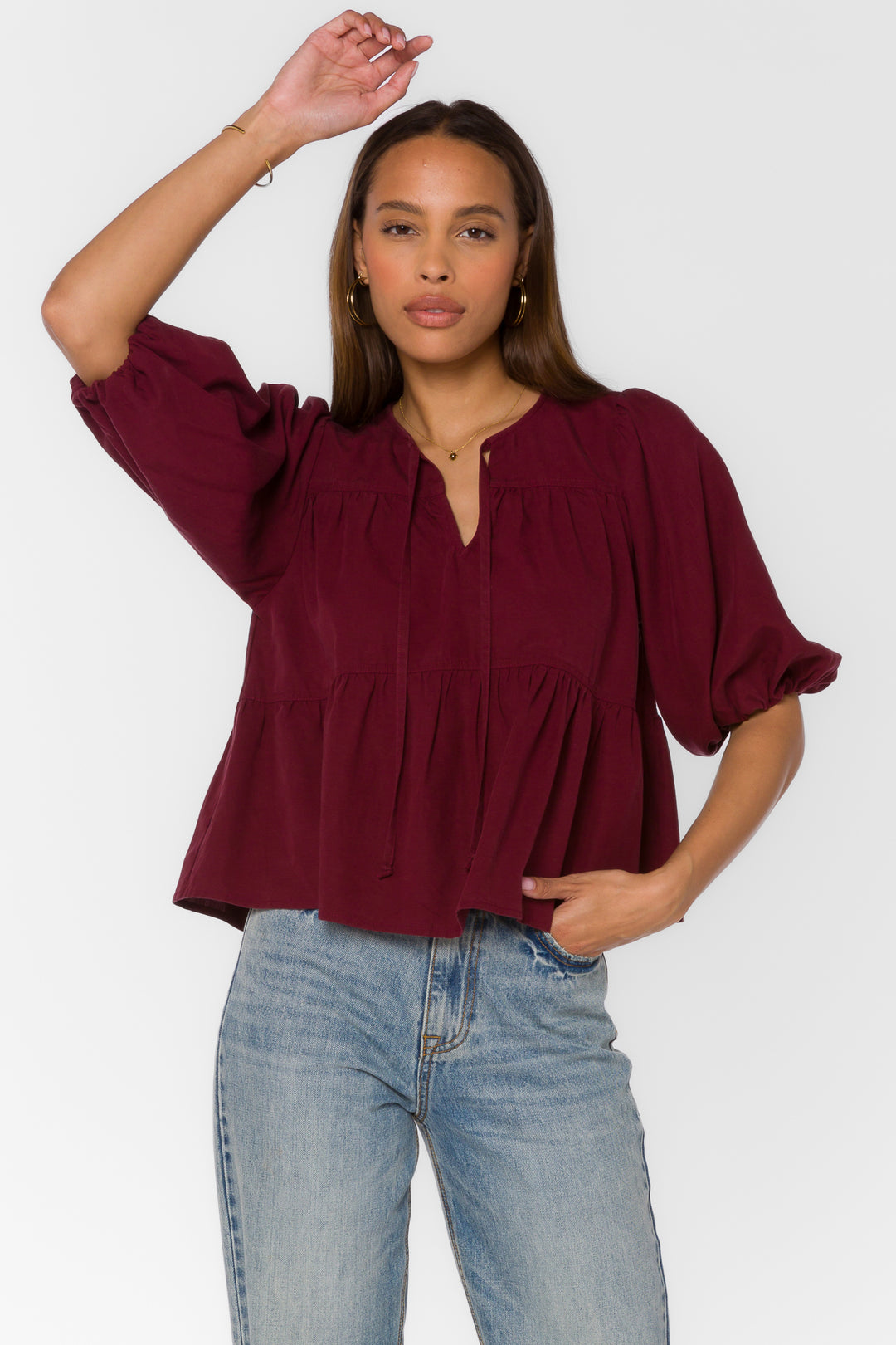 Ferlita Burgundy Top - Tops - Velvet Heart Clothing